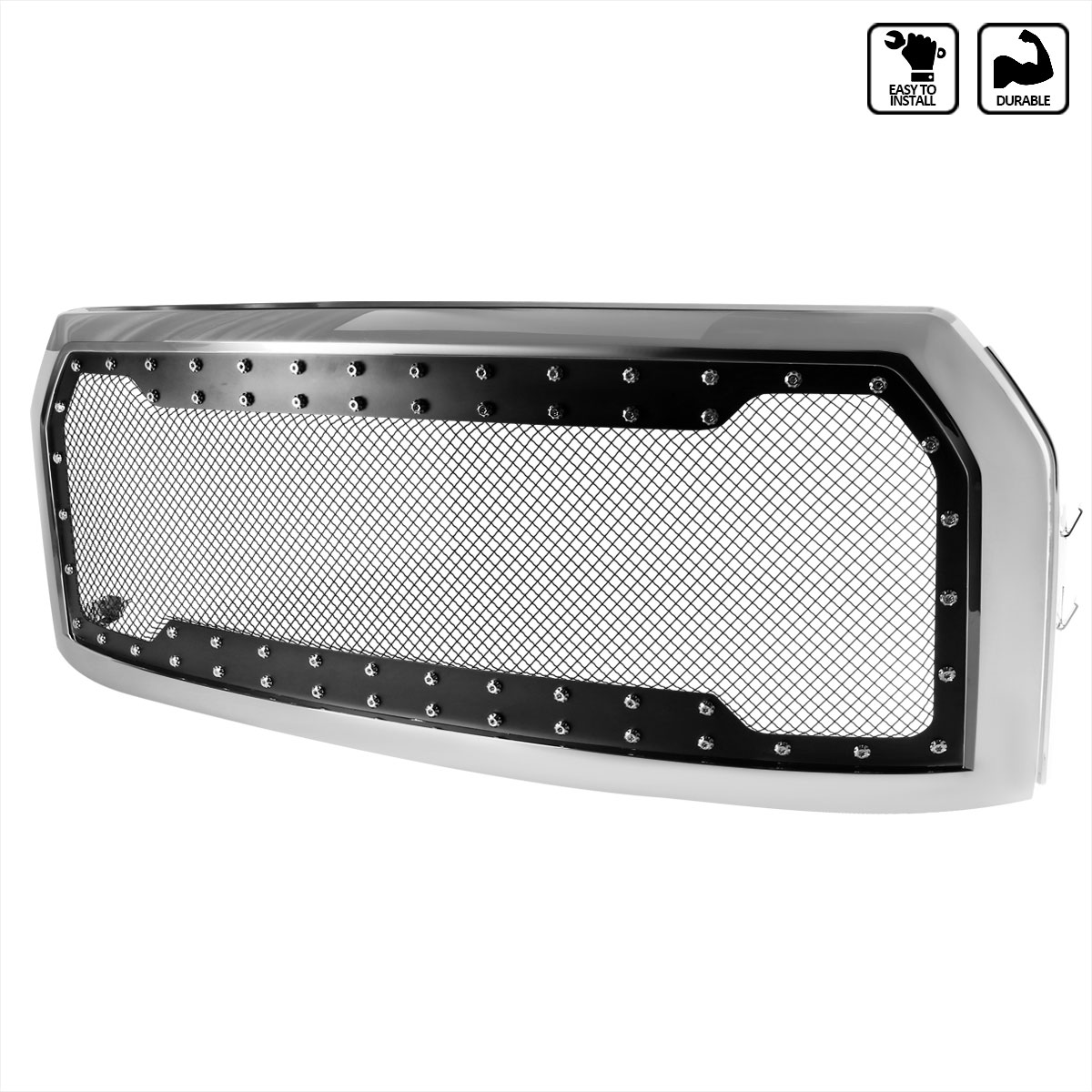 Spec-D Tuning hg-f15015ss | SPEC-D Tuning Ford F150 Front Mesh Grille With Rivet Mesh Chrome Rivet; 2015-2017