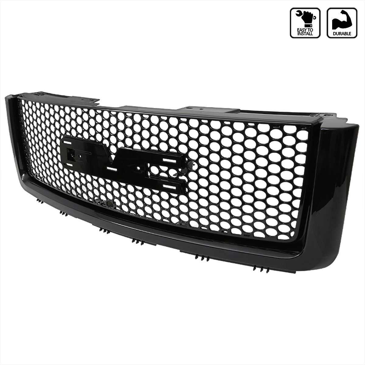 Spec-D Tuning hg-gmc07jmo | SPEC-D Tuning GMC Sierra 1500 Ld Mesh Grille - Glossy Black Round Hole; 2007-2013