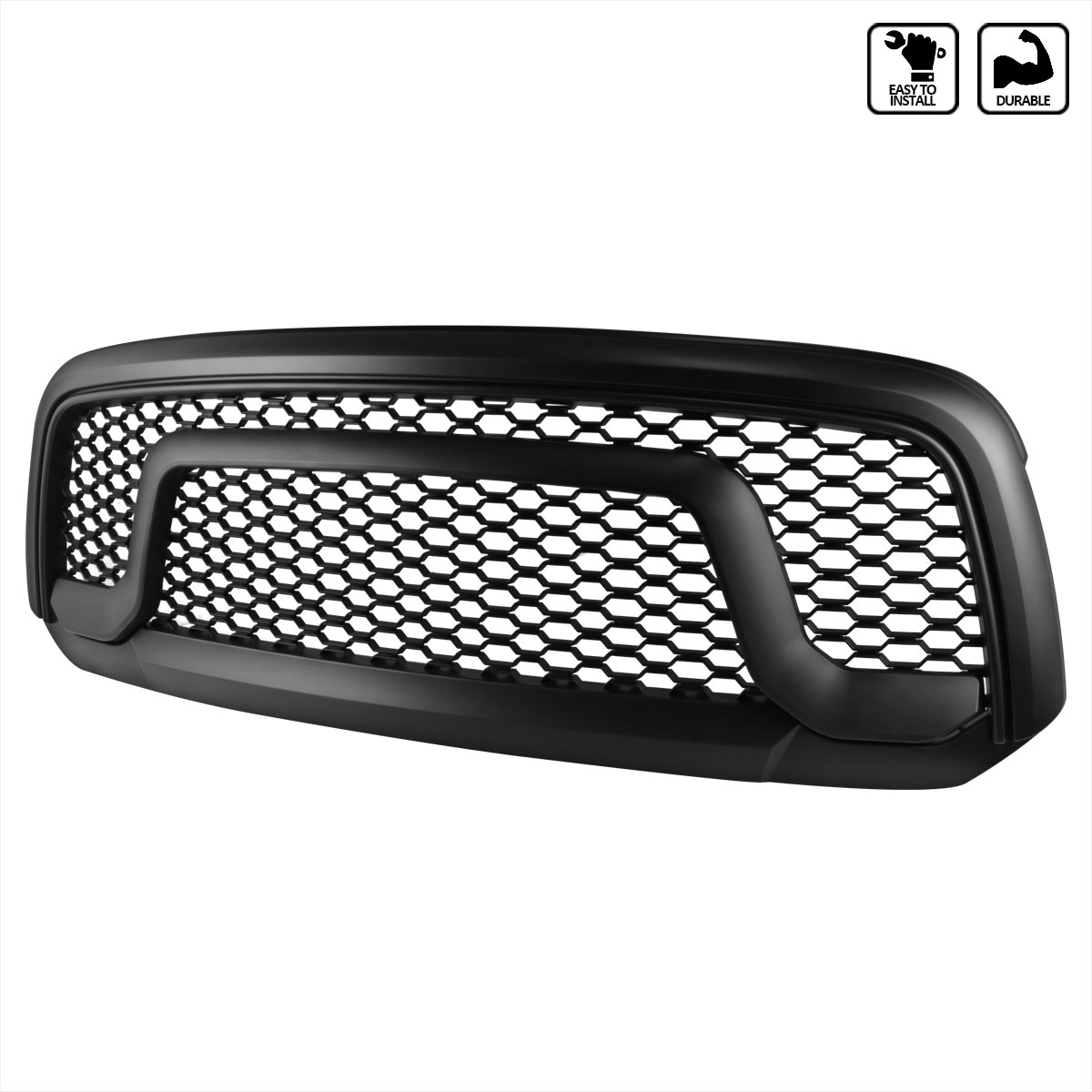 Spec-D Tuning hg-ram1315bb-gl | SPEC-D Tuning Dodge Ram Grille - Rebel Facelift Fit Ram 1500 Only - Matte Black; 2013-2015