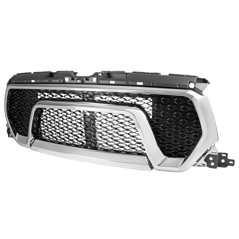 Spec-D Tuning hg-ram1915c-rb-gl | SPEC-D Tuning Dodge Ram 1500 Chrome Grille With Glossy Black Mesh; 2019-2022