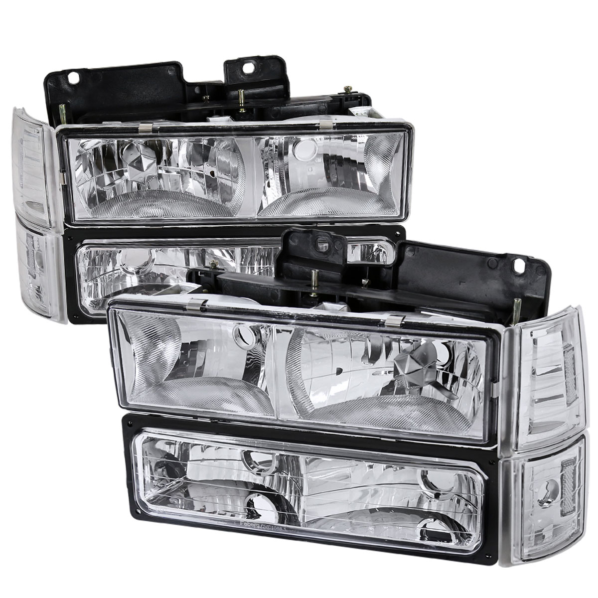 Spec-D Tuning LBCLH-GMC94-SY | Gmc Sierra Euro Headlight With Corner Lights And Bumper Lights Chrome; 1994-1998