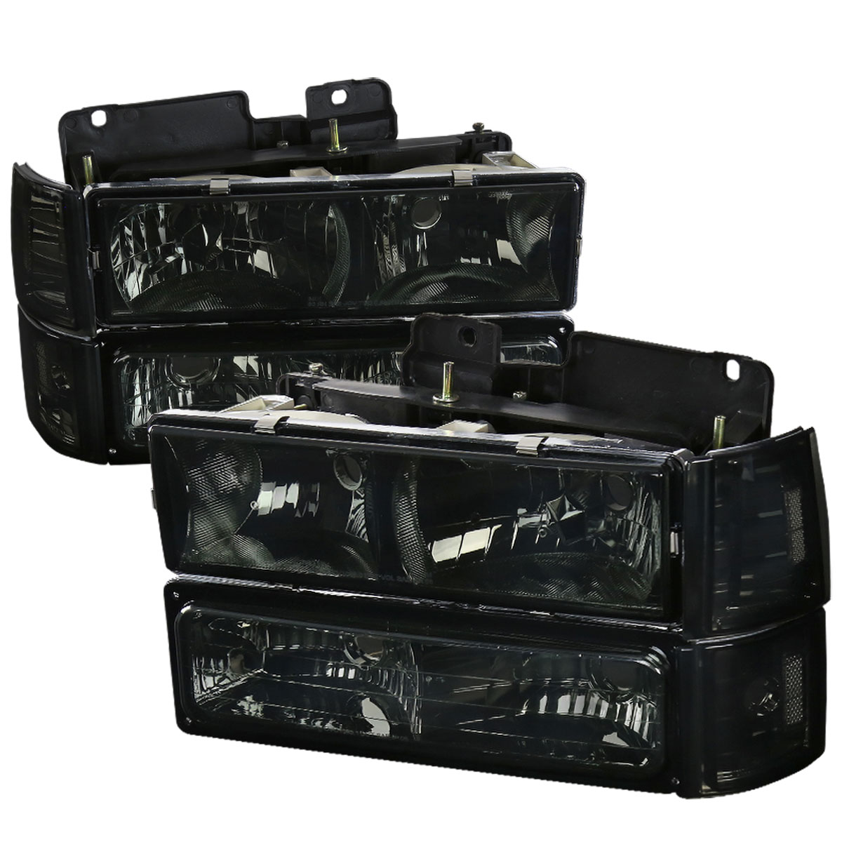 Spec-D Tuning LBCLH-GMC94G-SY | Gmc Sierra Euro Headlight With Corner Lights And Bumper Lights Smoke; 1994-1998