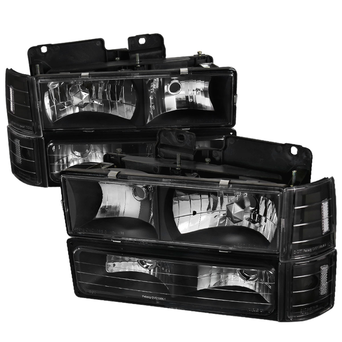 Spec-D Tuning LBCLH-GMC94JM-SY | Gmc Sierra Euro Headlight With Corner Lights And Bumper Lights Black; 1994-1998