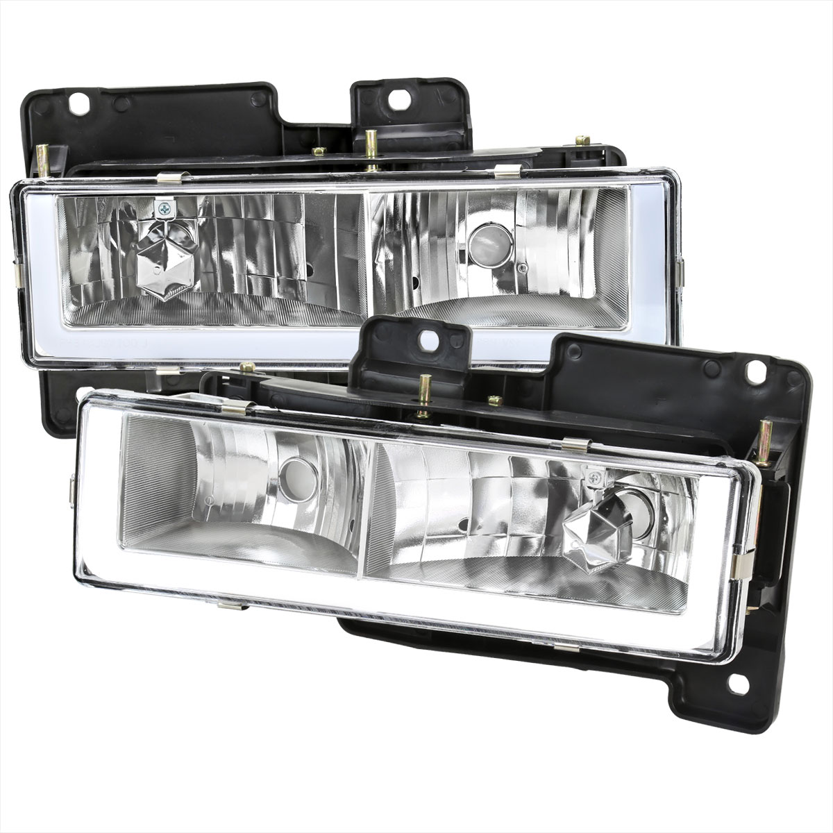 Spec-D Tuning lh-c1088-g3-go | SPEC-D Tuning Chevrolet C10 Headlights With LED Bar Clear Lens & Chrome Housing; 1988-1998