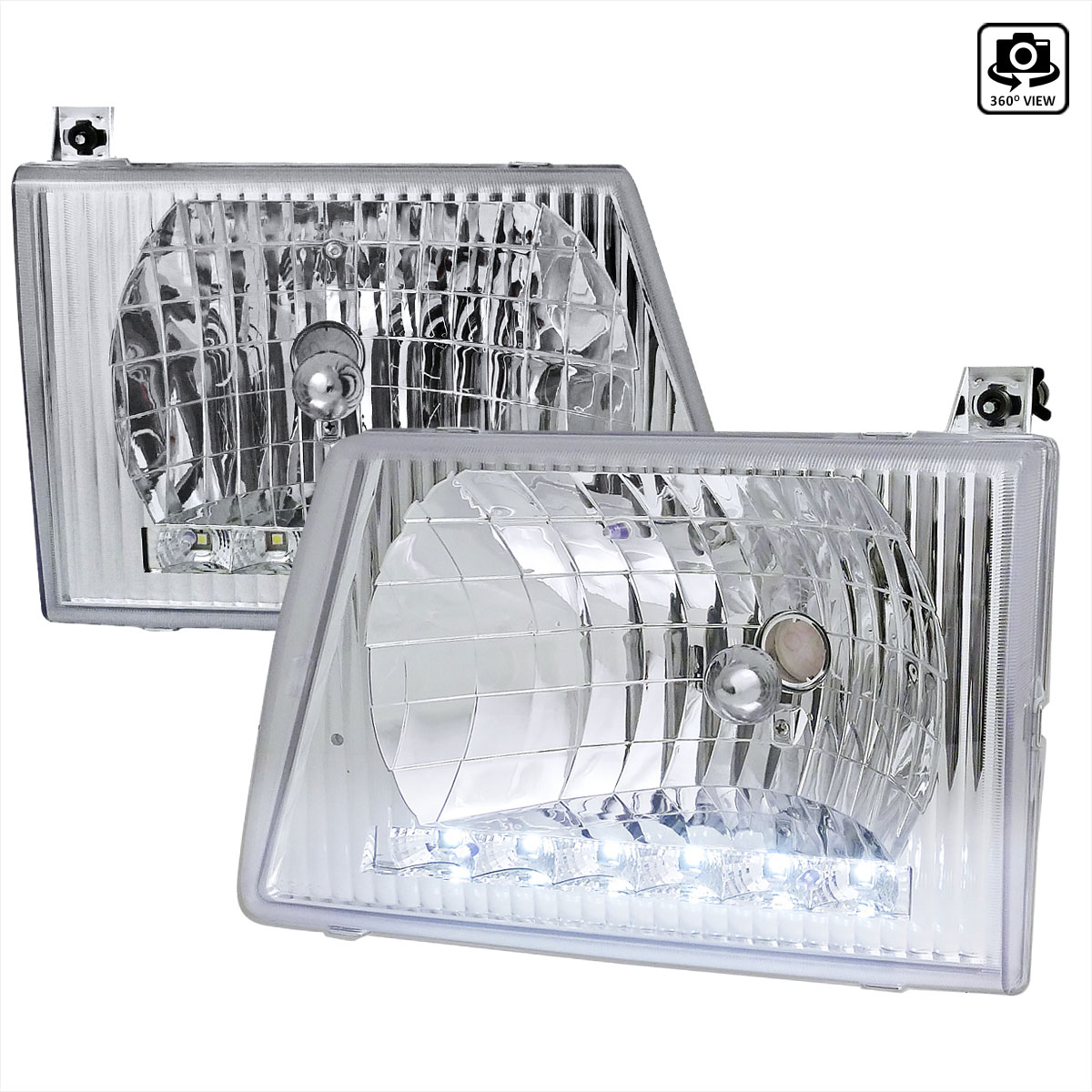 Spec-D Tuning LH-ECON92-RS | Ford Econoline Euro Headlight Chrome Housing With Led; 1992-2006