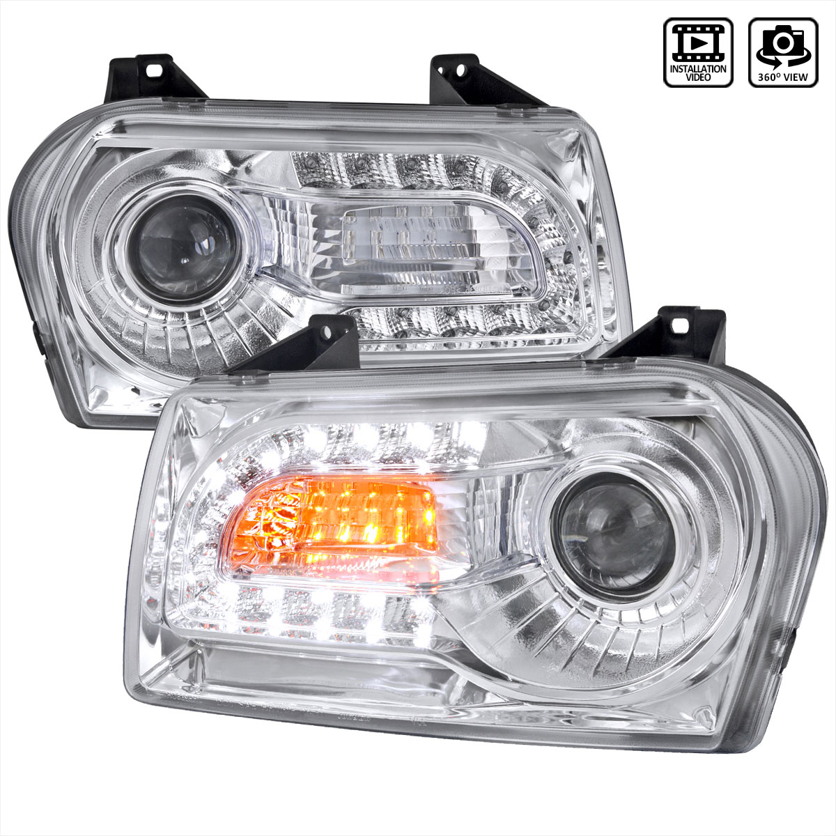 Spec-D Tuning LHP-30005-V2-TM | Chrysler 300 Projector Headlight Chrome Housing; 2005-2010