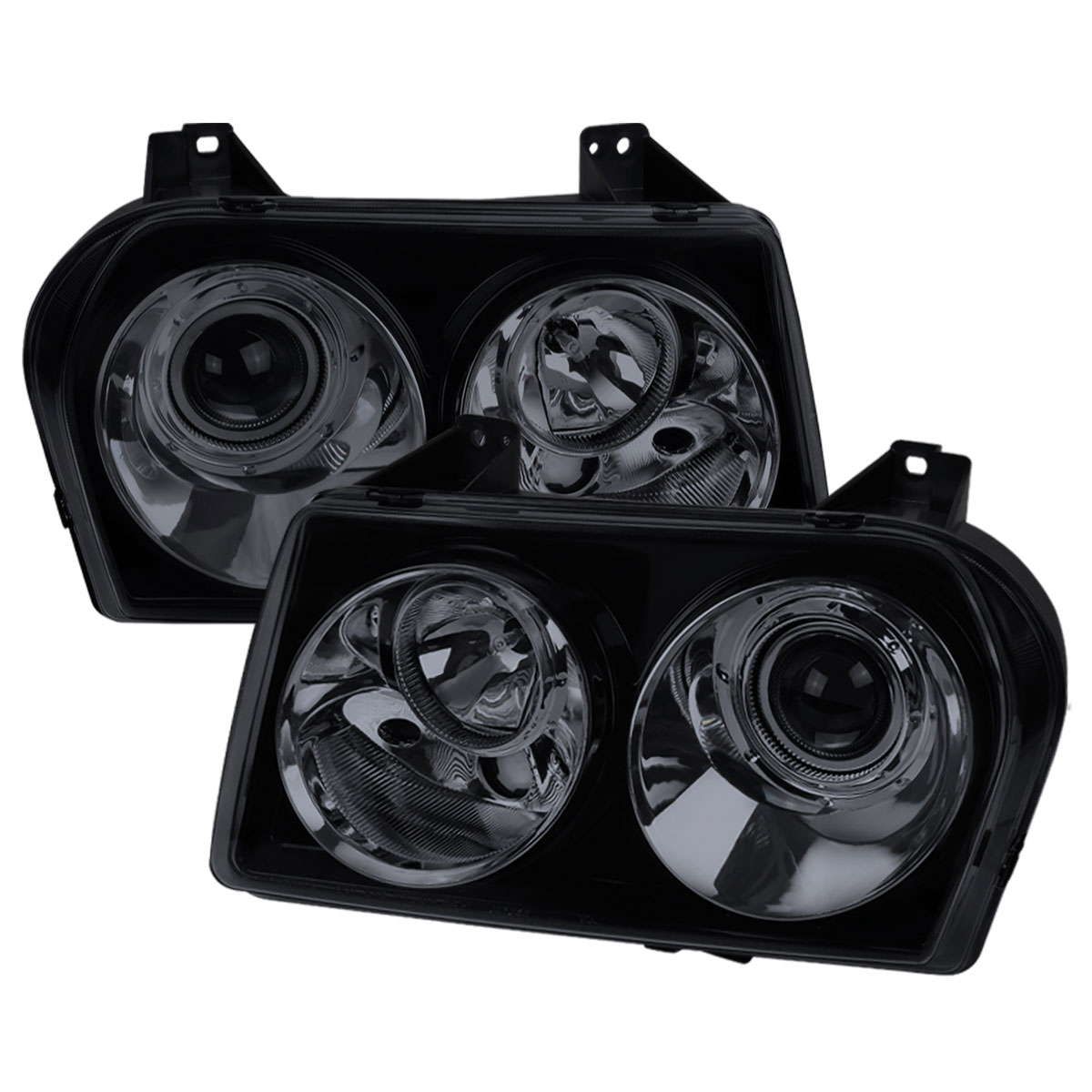 Spec-D Tuning LHP-30005G-TM | Chrysler 300 Smoked Lens Gloss Black Housing Projector Headlights, Not Compatible With Factory Hid; 2005-2010