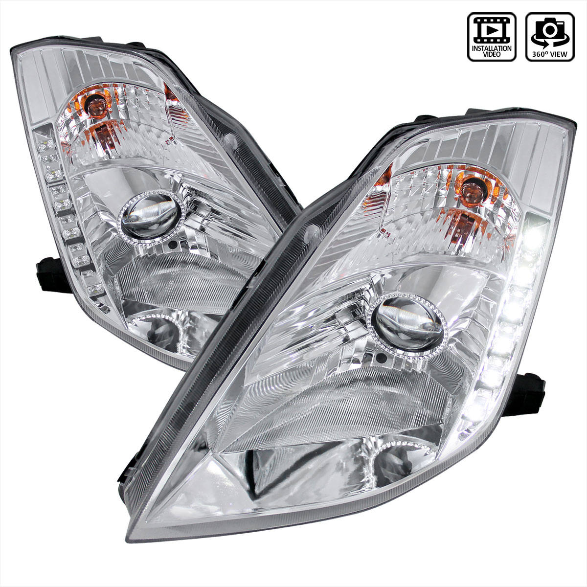 Spec-D Tuning LHP-350Z03-RS | Nissan 350z Projector Headlights Chrome Housing; 2003-2005