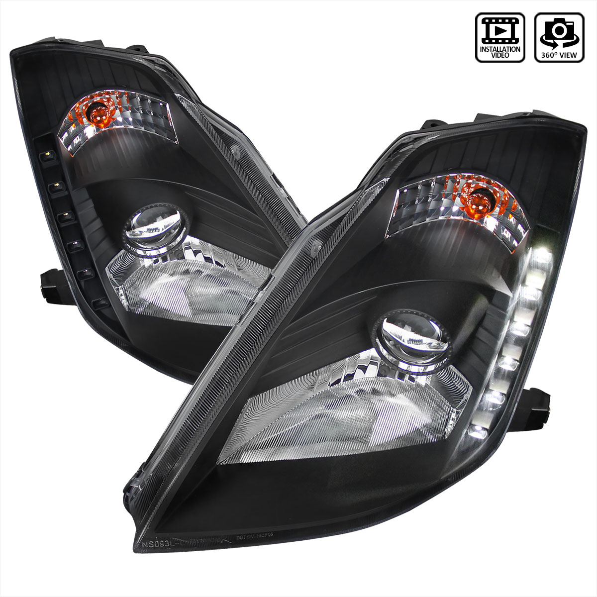 Spec-D Tuning LHP-350Z03JM-RS | Nissan 350z Projector Headlight Black Housing; 2003-2005