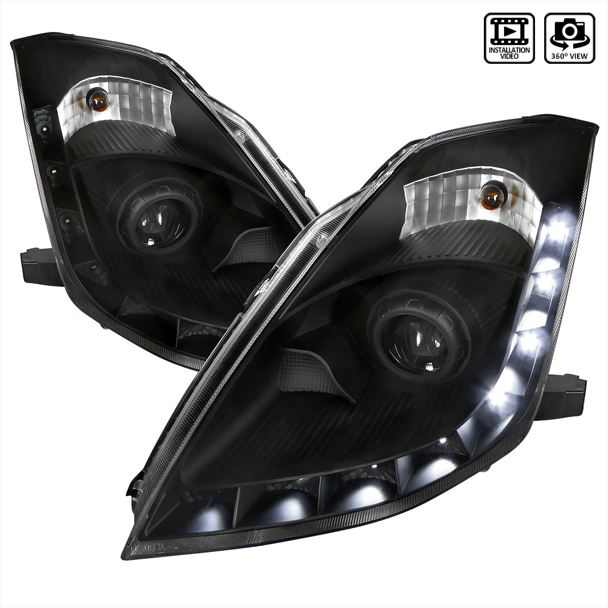 Spec-D Tuning LHP-350Z06JM-RS | Nissan 350z Projector Headlights Black; 2006-2006