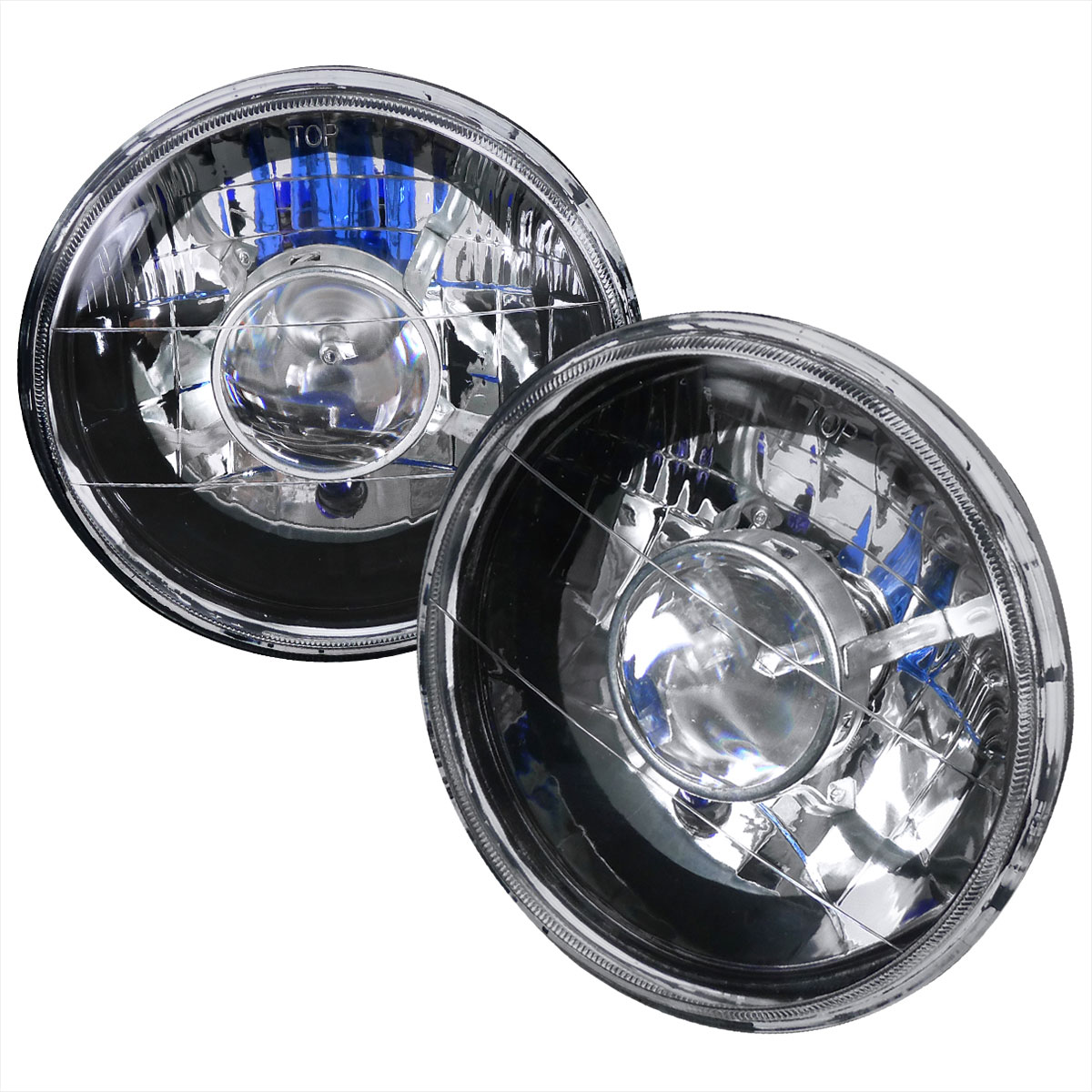 Spec-D Tuning LHP-7RNDJM | All All 7 Inch Projector Headlights Round With H4 Bulb Black, All