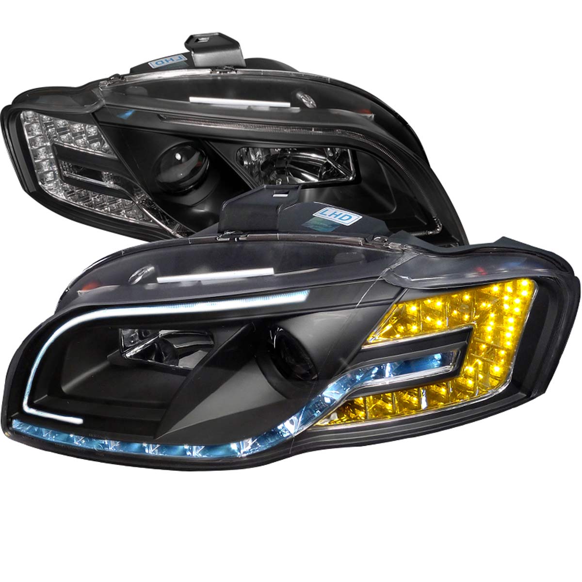 Spec-D Tuning LHP-A406JM-8MR-APC | Audi A4 Black Housing Projector Headlight With Drl And Adjustable Motor; 2006-2008