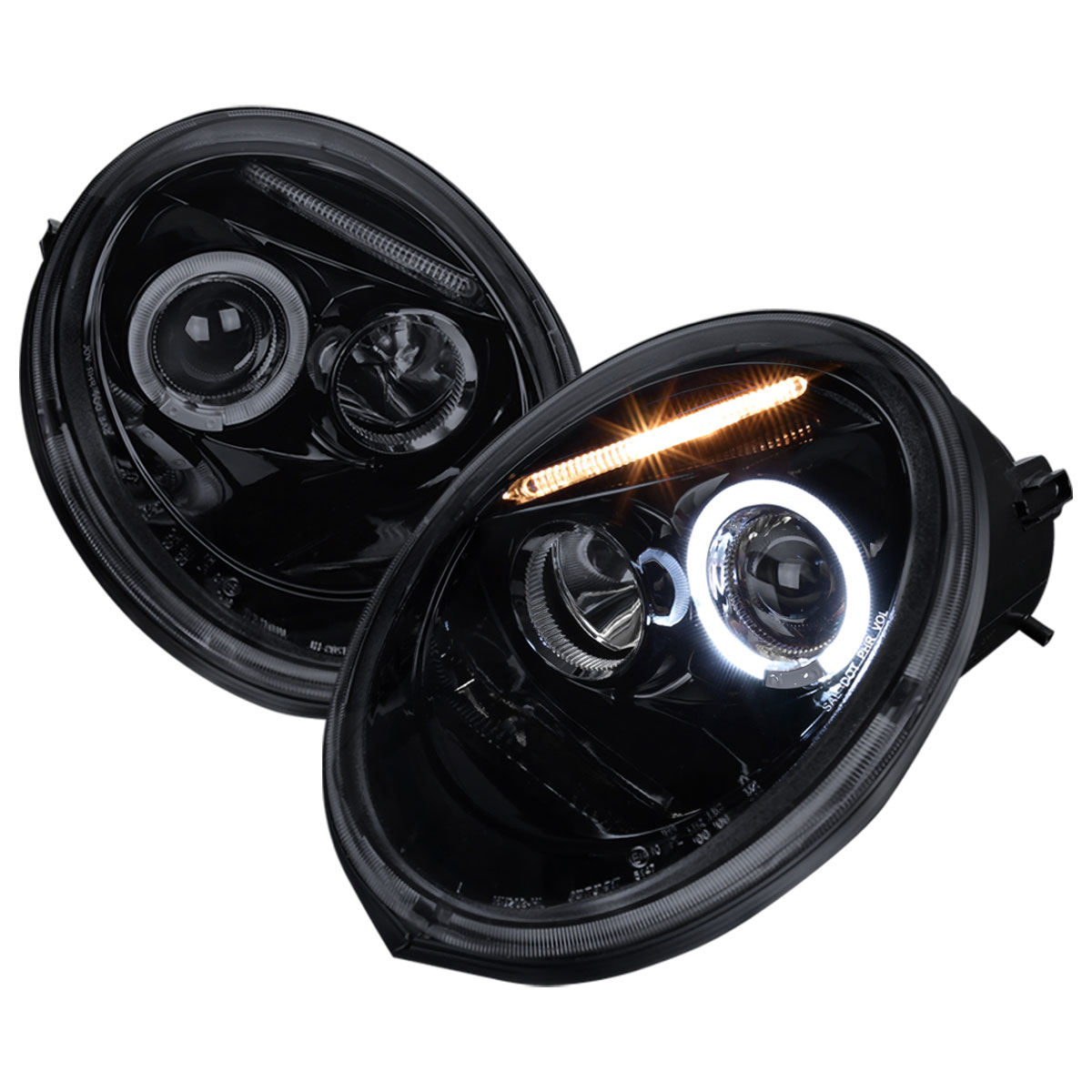 Spec-D Tuning LHP-BEE98G-TM | Volkswagen Beetle Projector Headlight Gloss Black Housing Smoke Lens; 1998-2005