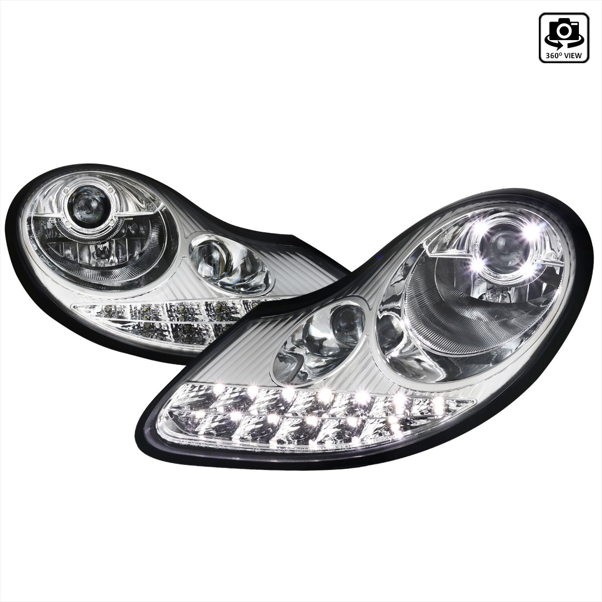 Spec-D Tuning lhp-box97-tm | SPEC-D Tuning Porsche Boxter Projector Headlights - Chrome With LED Time Time Running Lights; 1997-2004