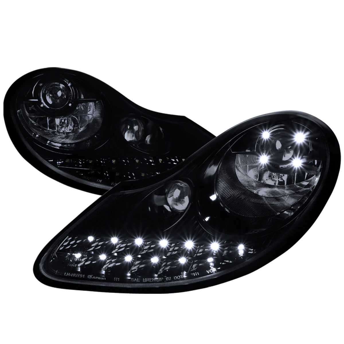 Spec-D Tuning lhp-box97g-tm | SPEC-D Tuning Porsche Boxter Projector Headlight - Glossy Black With LED Day Time Running Lights; 1997-2004