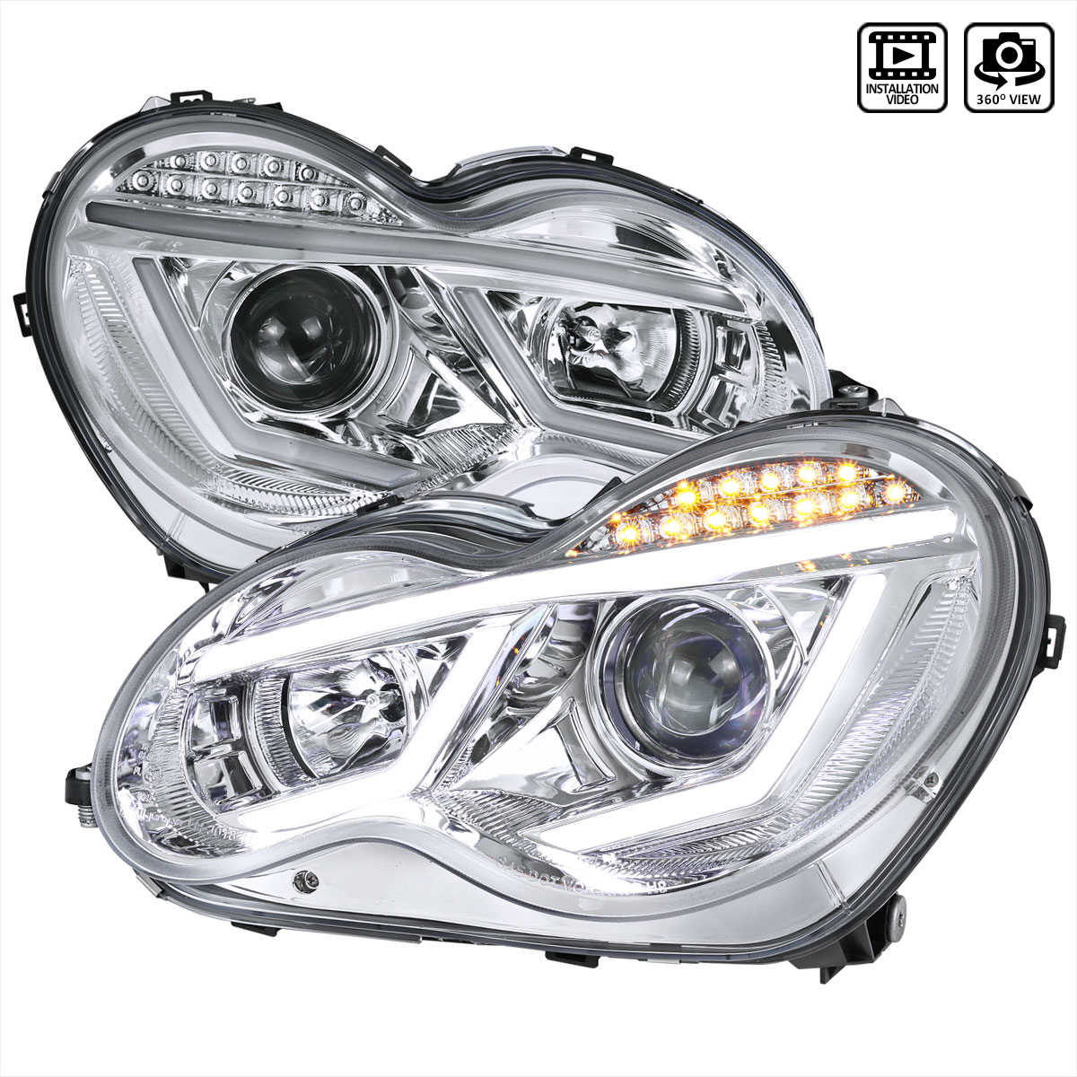 Spec-D Tuning lhp-bw20301-tm | SPEC-D Tuning Mercedes C-Class Projector Headlights - Chrome For Factory Halogen Model; 2001-2007