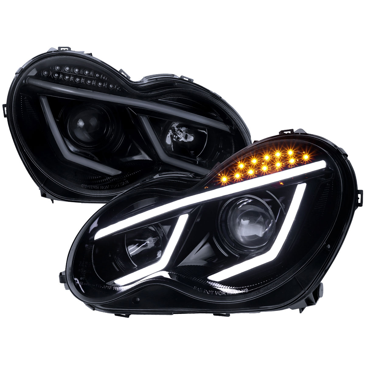 Spec-D Tuning lhp-bw20301g-tm | SPEC-D Tuning Mercedes C-Class Projector Headlights - Glossy Black Smoked For Factory Halogen Model; 2001-2007