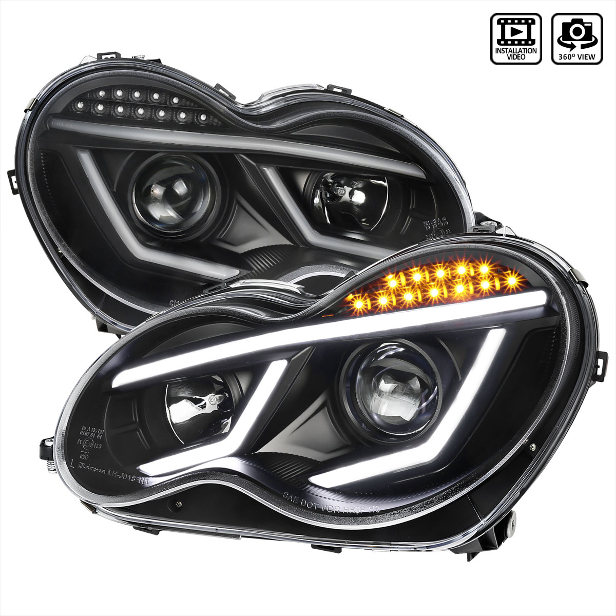 Spec-D Tuning lhp-bw20301jm-tm | SPEC-D Tuning Mercedes C-Class Projector Headlights - Black For Factory Halogen Model; 2001-2007