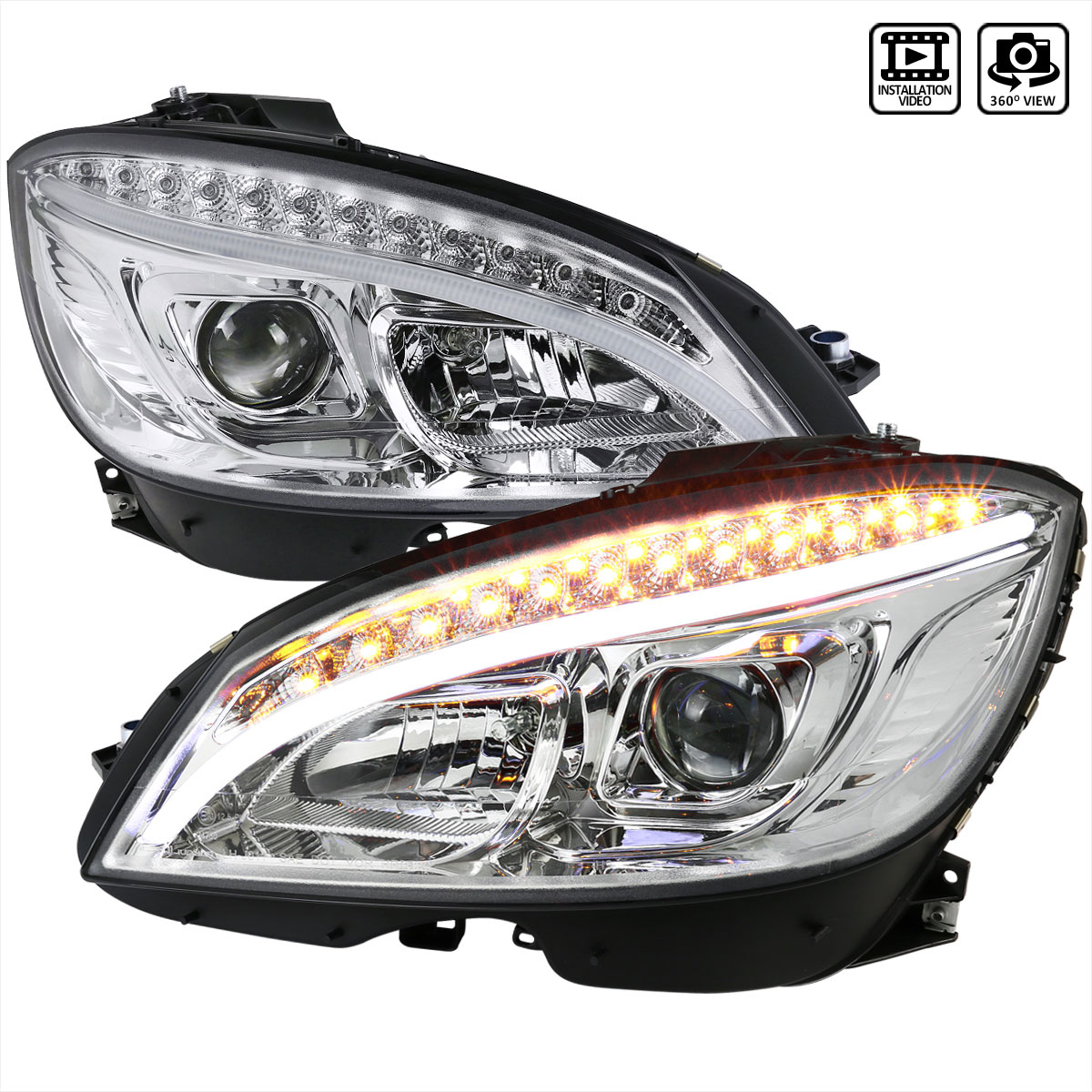 Spec-D Tuning lhp-bw20408-tm | SPEC-D Tuning Mercedes Benz C-Class Pro Headlights - Chrome; 2008-2011