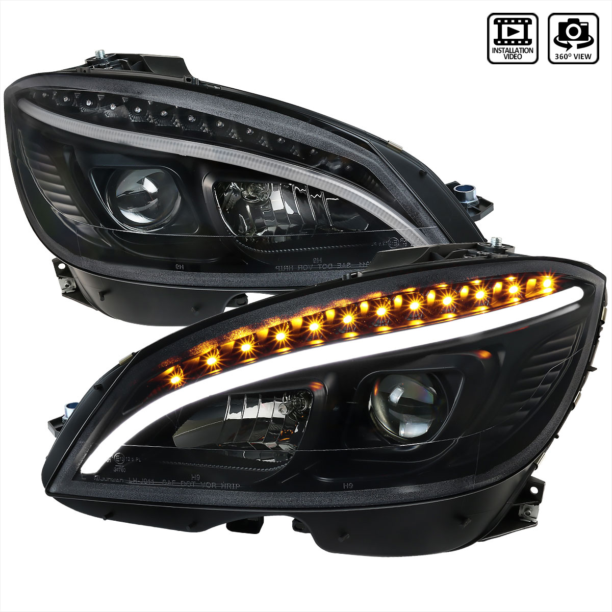 Spec-D Tuning lhp-bw20408jm-tm | SPEC-D Tuning Mercedes Benz C-Class Pro Headlights - Black; 2008-2011