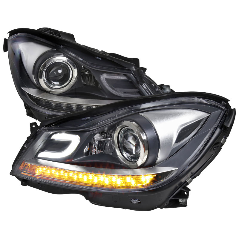 Spec-D Tuning lhp-bw20412jm-dp | SPEC-D Tuning Mercedes W204 C Class Projector Headlights Black; 2012-2014