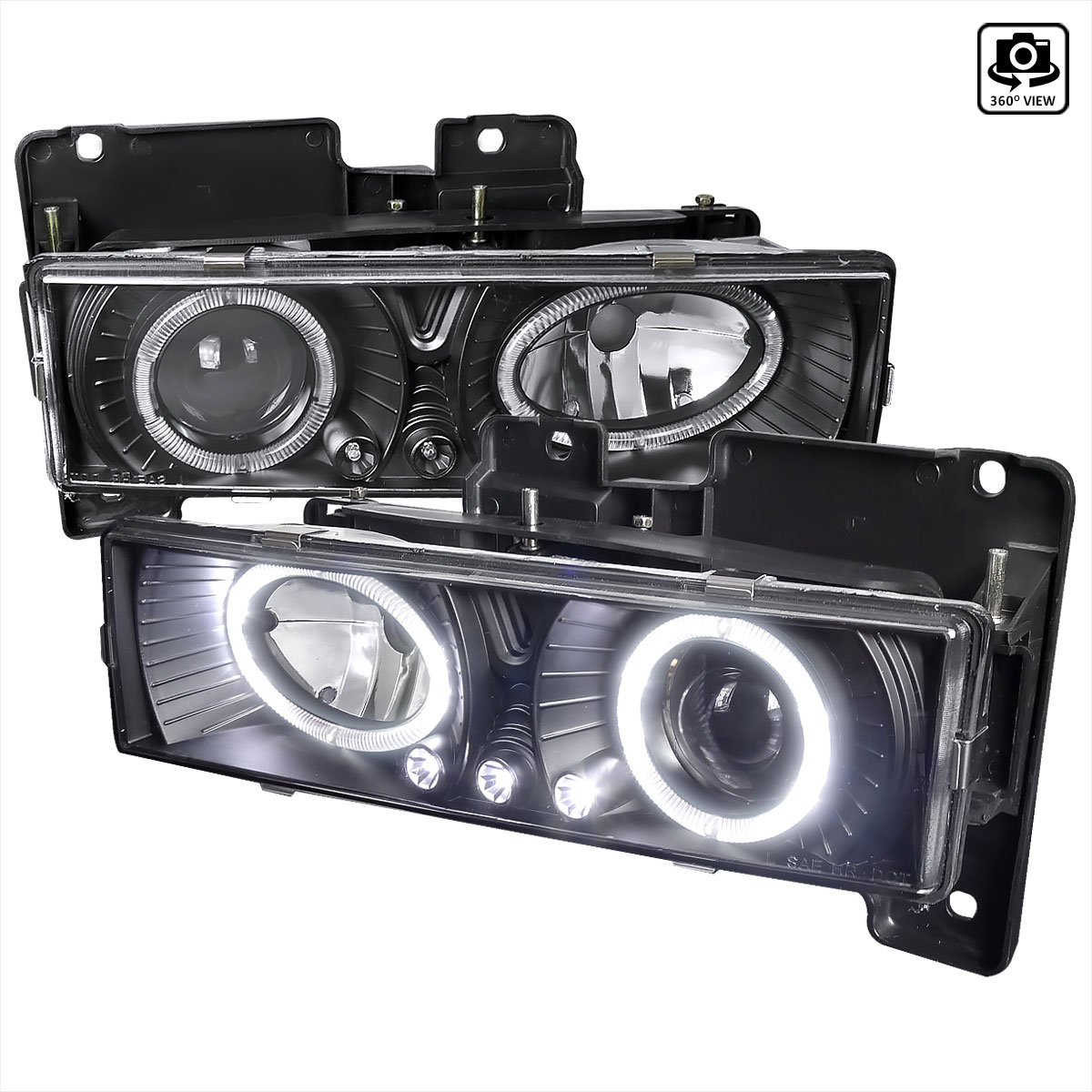 Spec-D Tuning LHP-C1088JM-RS | Chevrolet C10 Halo Projector Headlights With Led Black; 1988-1998