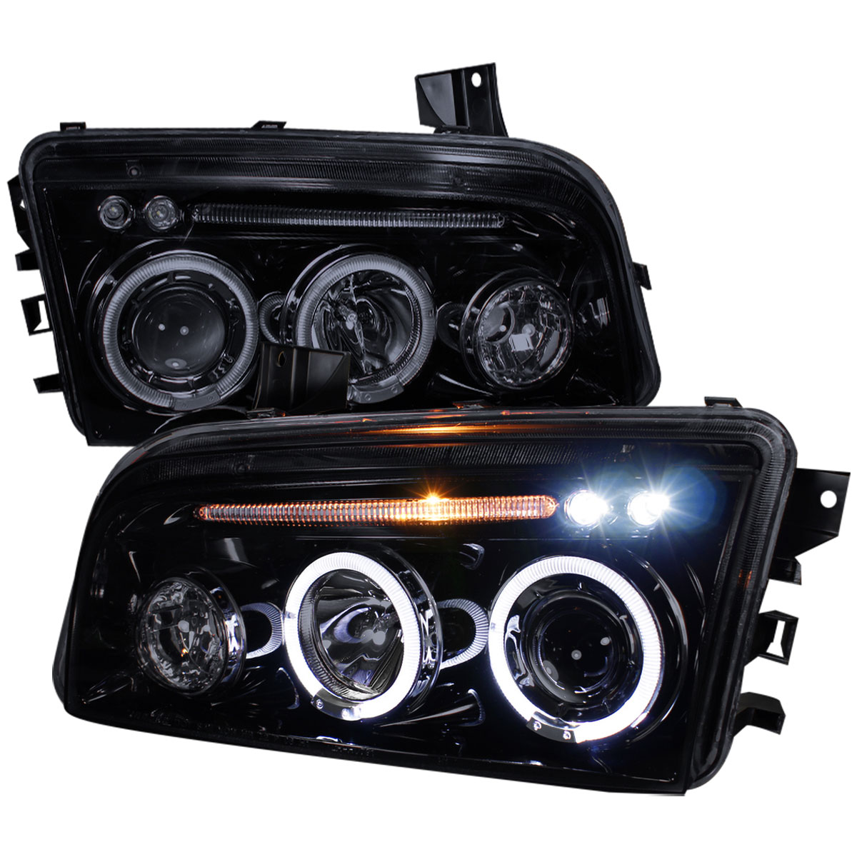 Spec-D Tuning LHP-CHG05G-TM | Dodge Charger Projector Headlight Gloss Black Housing Smoke Lens; 2005-2010