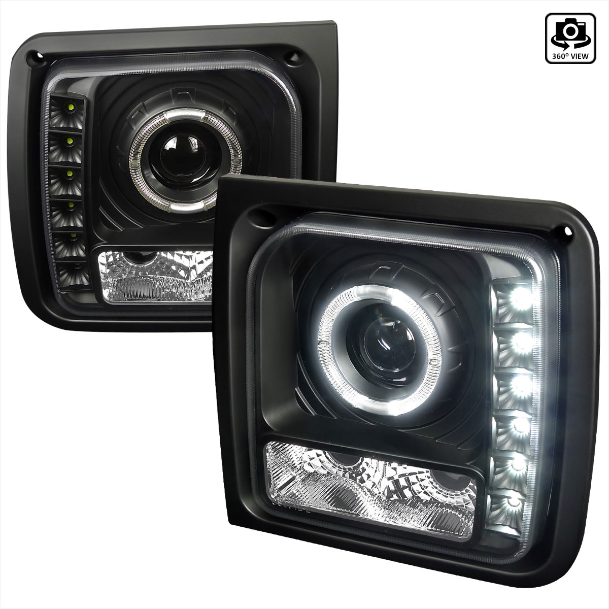 Spec-D Tuning LHP-CHKE97JM-RS | Jeep Cherokee Halo Projector Headlight With Led Black; 1997-2001