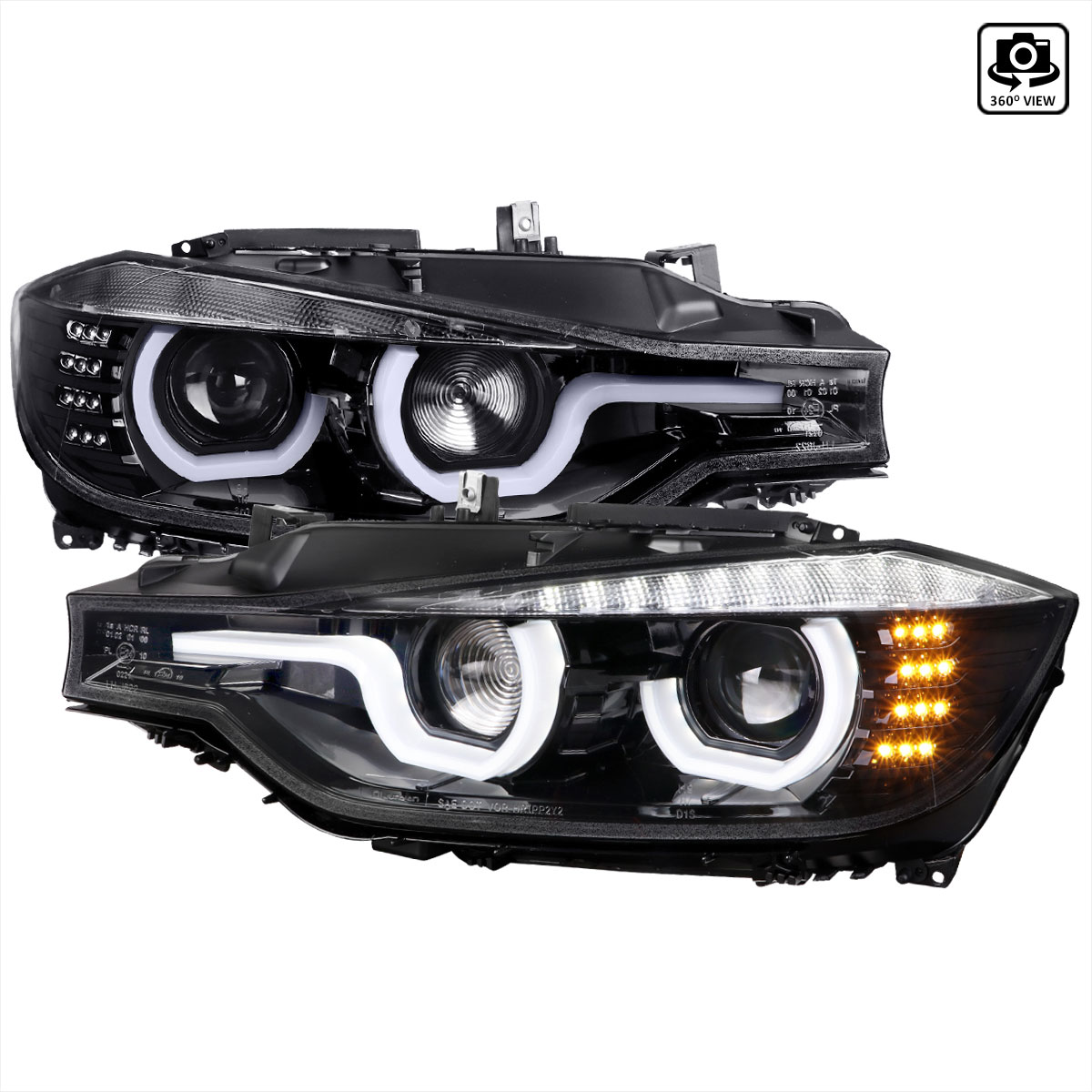 Spec-D Tuning lhp-f3012bk-tm | SPEC-D Tuning BMW 3 Series F30 Projector Headlights Glossy Black With Clear Lens; 2012-2015