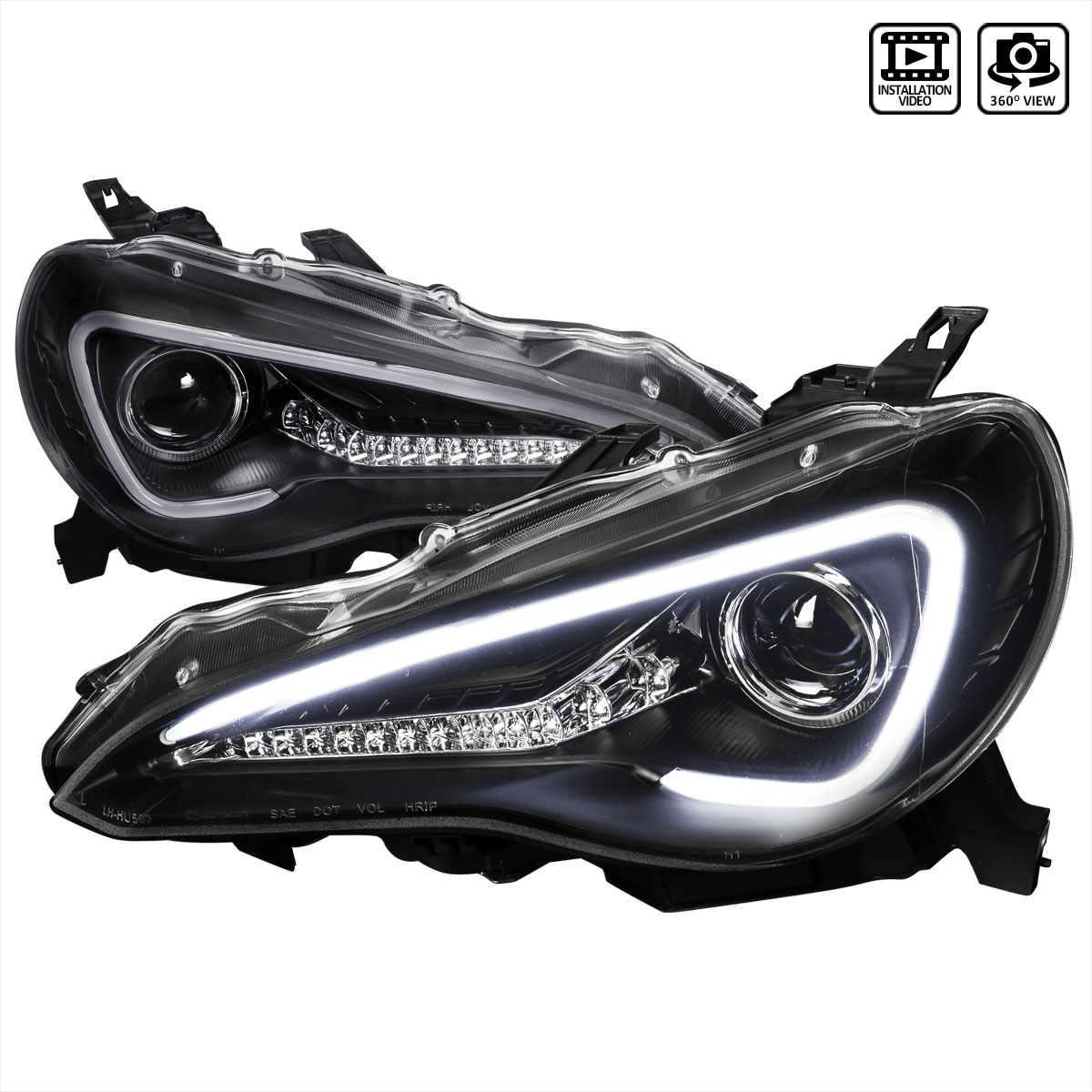 Spec-D Tuning LHP-FRS12JM-TM | Scion Frs Projector Headlight Black Housing With Led; 2012-2014