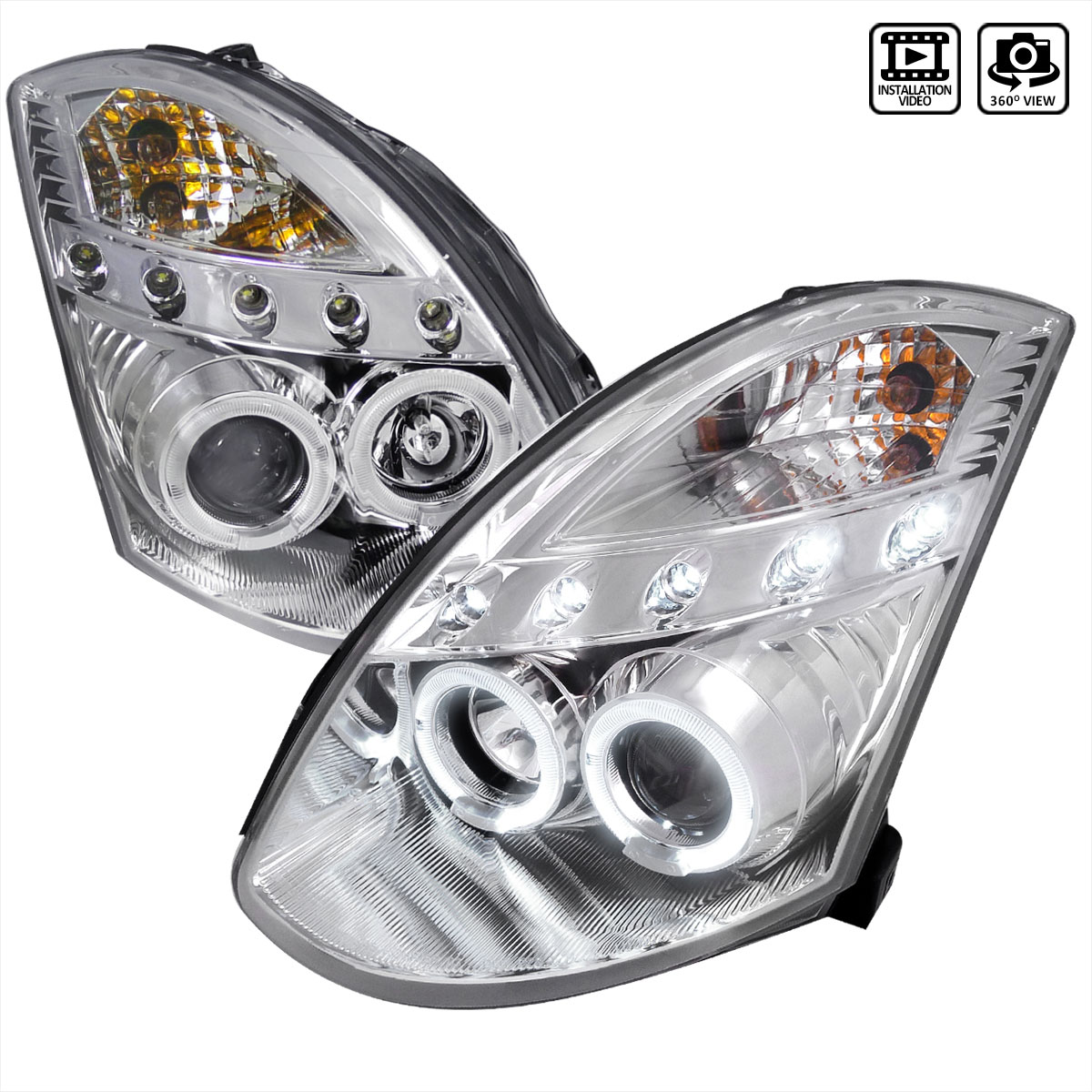 Spec-D Tuning LHP-G35032-TM | Infiniti G35 Chrome Housing Projector Headlight Oe Hid Compatible D2 Xenon Bulb Not Included; 2003-2005