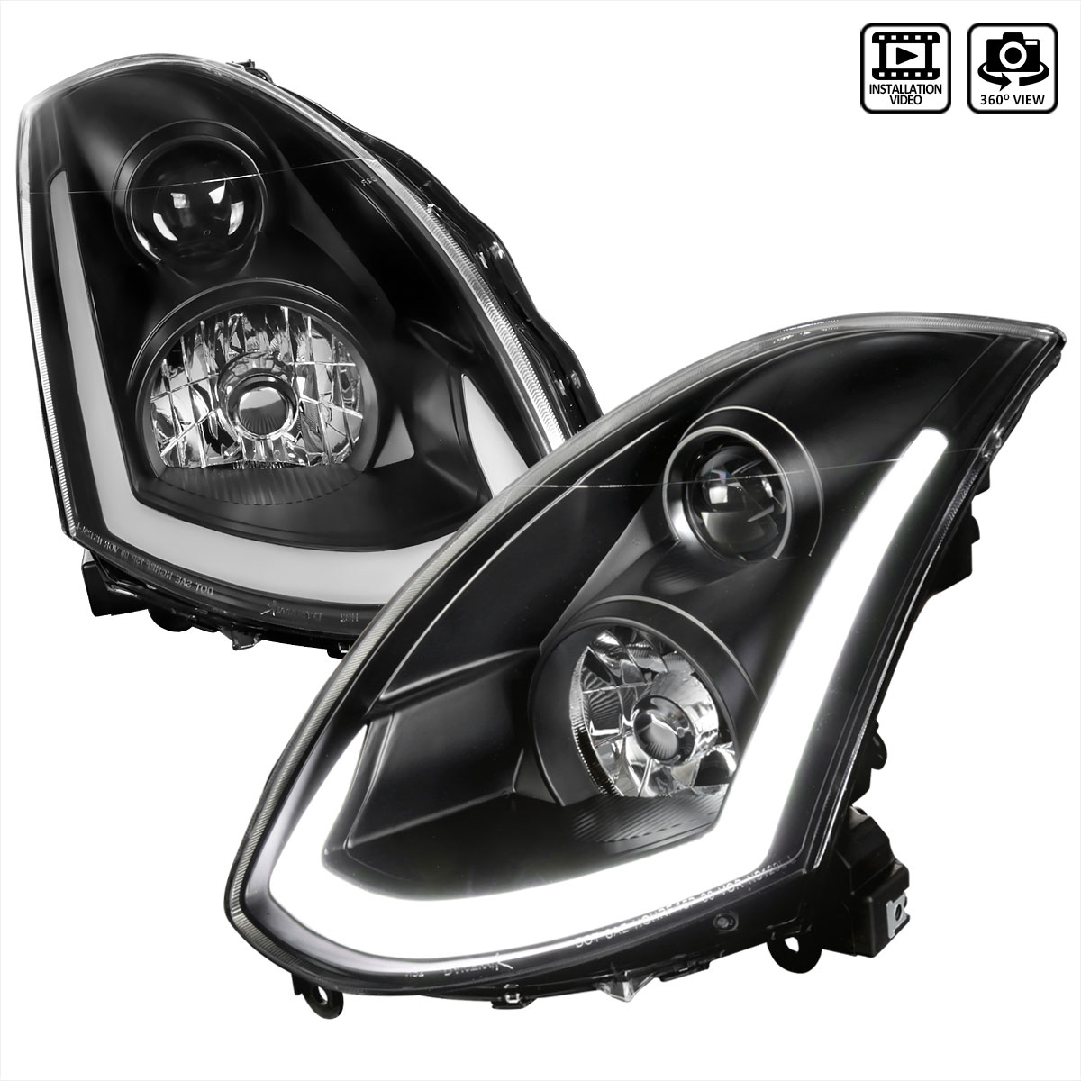 Spec-D Tuning lhp-g35032jm-sq-rs | SPEC-D Tuning Infiniti G35 Projector Headlight With Sequential Signal For 2 Door Models With Factory Xenon Black; 2003-2005