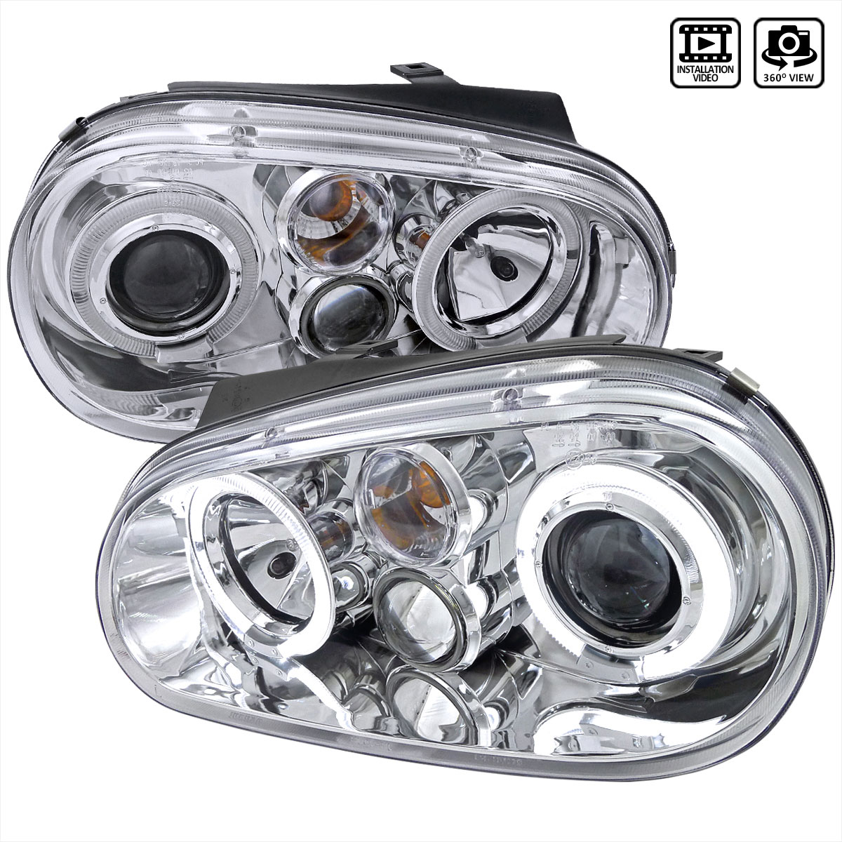 Spec-D Tuning LHP-GLF99-TM | Spec-D Vw Golf Projector Headlights Chrome; 1999-2003