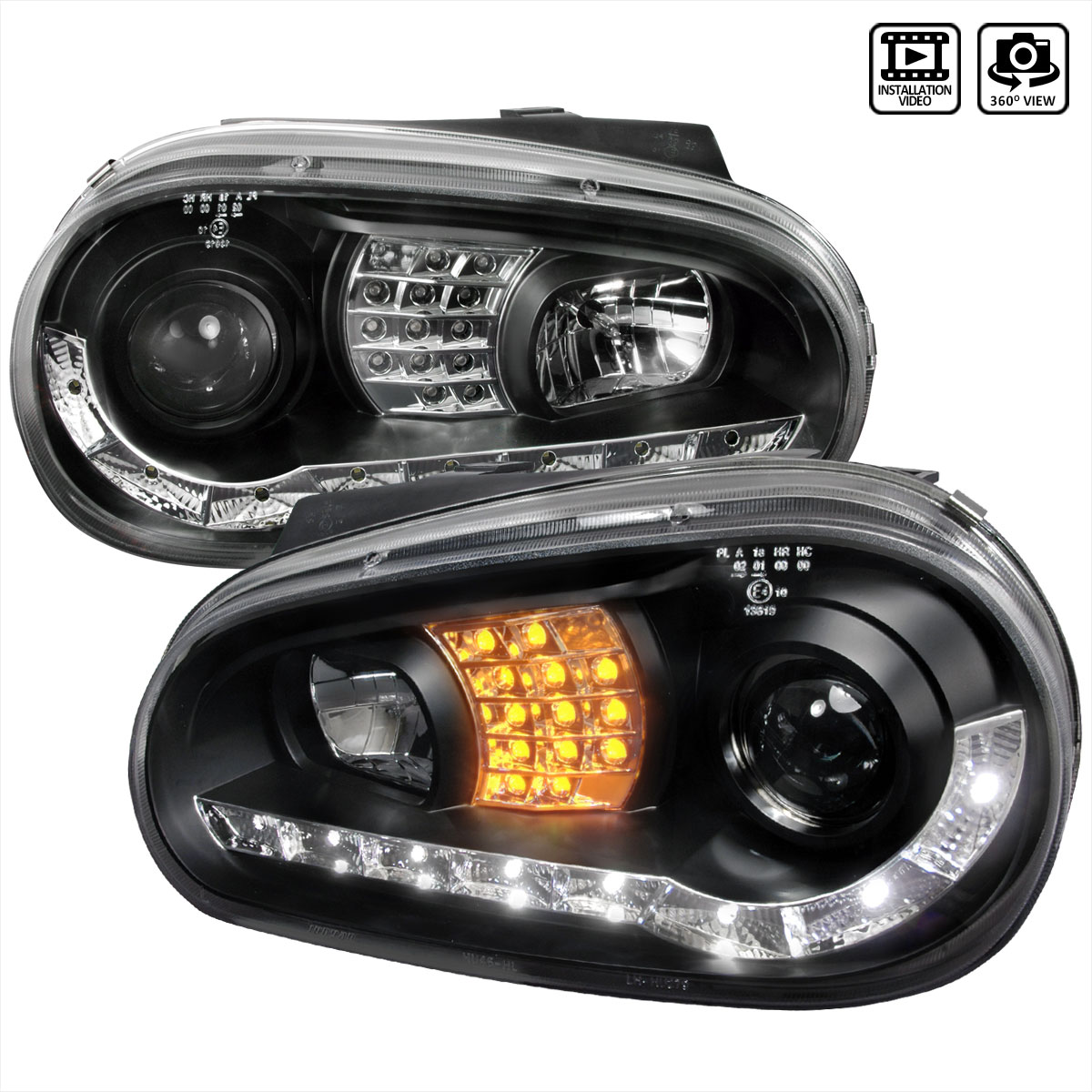 Spec-D Tuning LHP-GLF99JM-8V2-TM | Spec-D Vw Golf R8 Style Projector Headlights; 1999-2003