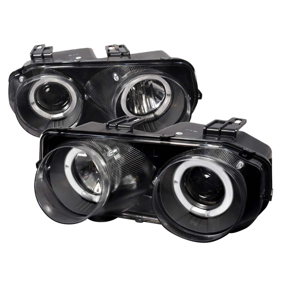 Spec-D Tuning LHP-INT94JM-WJ | Acura Integra 2/4 Doors Dual Halo Projector Headlights Black; 1994-1997