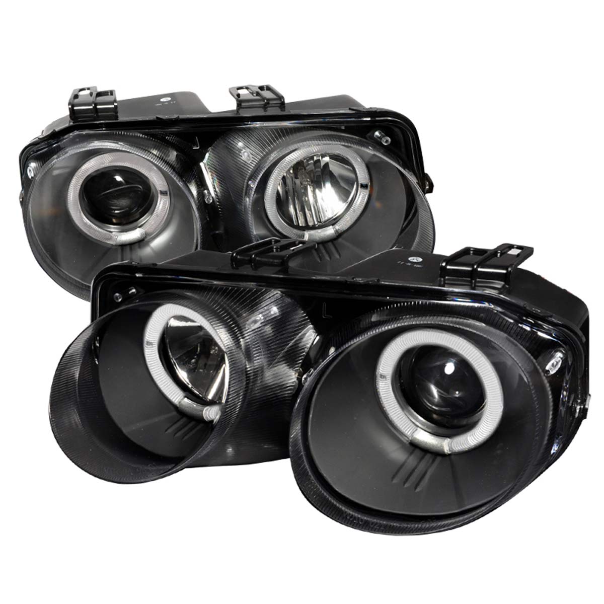 Spec-D Tuning LHP-INT98JM-WJ | Acura Integra 2/4 Doors Dual Halo Projector Headlights Black; 1998-2001