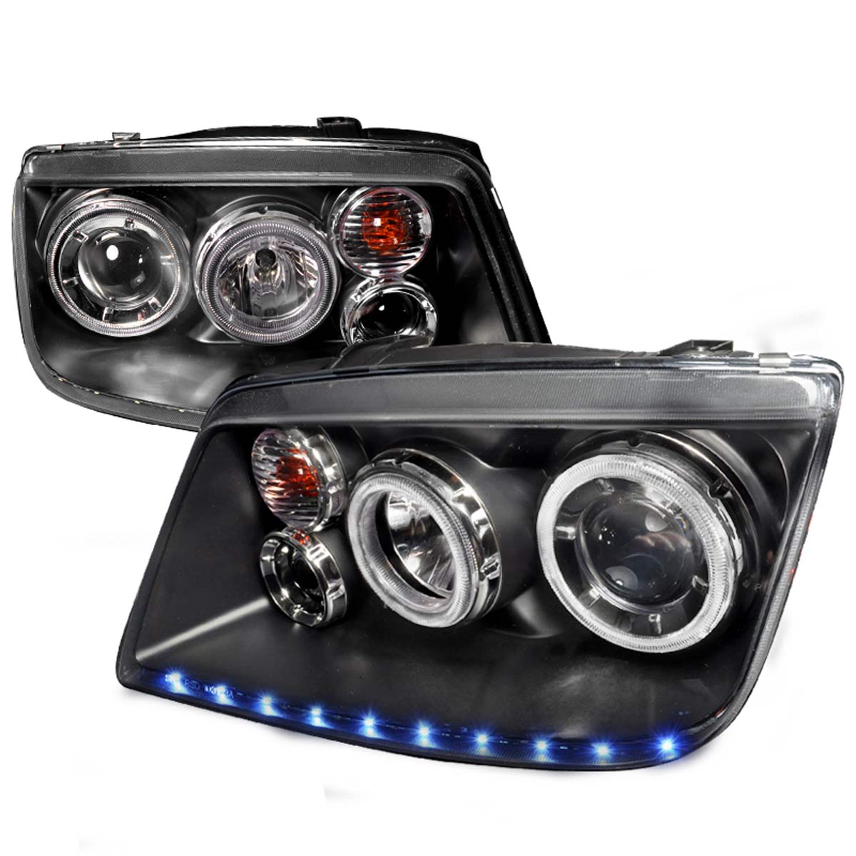 Spec-D Tuning LHP-JET99JM-APC | Volkswagen Jetta Led Stripe Dual Halo Projector Headlights Black; 1999-2004