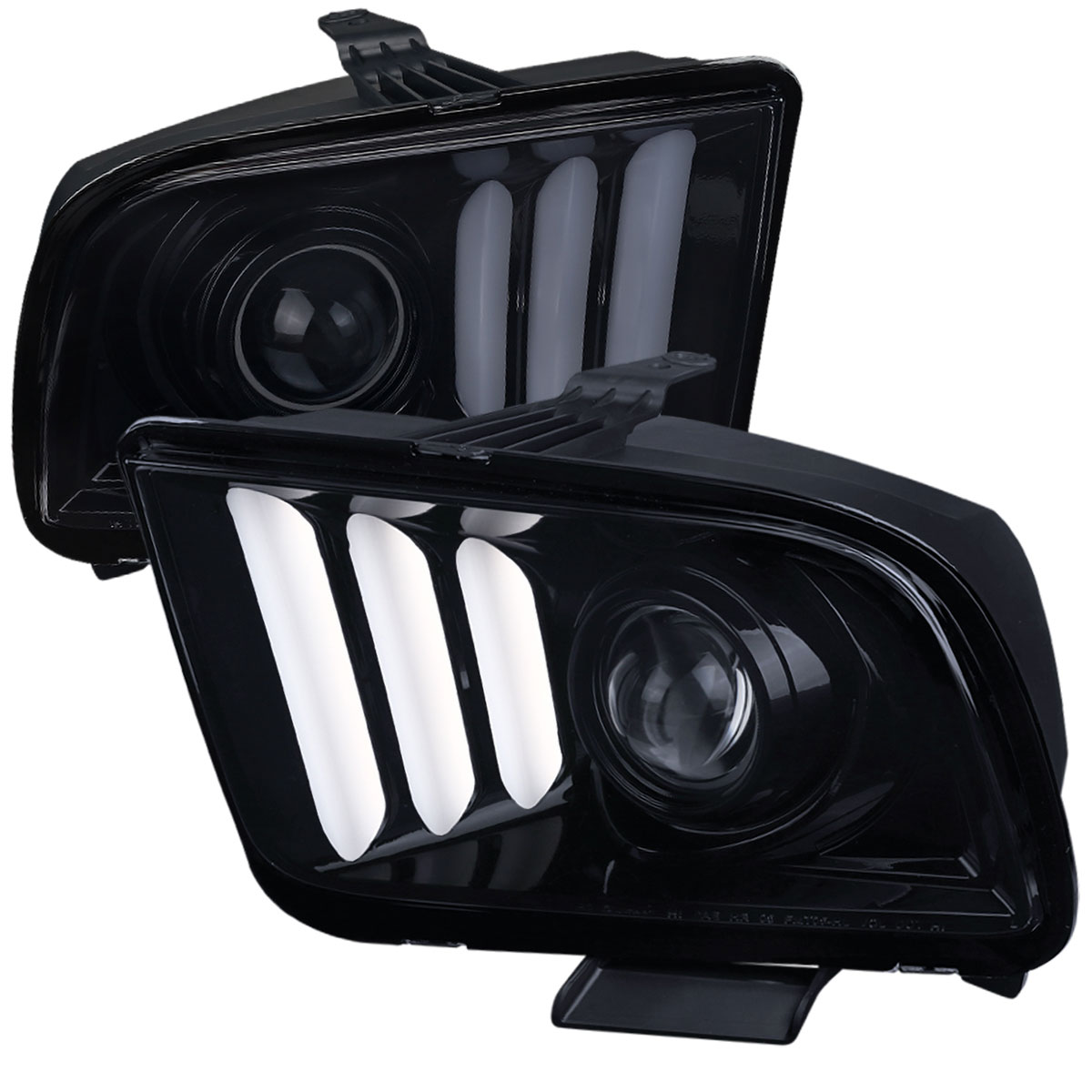 Spec-D Tuning lhp-mst05g-g2-tm | SPEC-D Tuning Ford Mustang Light Bar Projector Headlights - Glossy Black Housing Light Smoke Lens; 2005-2009