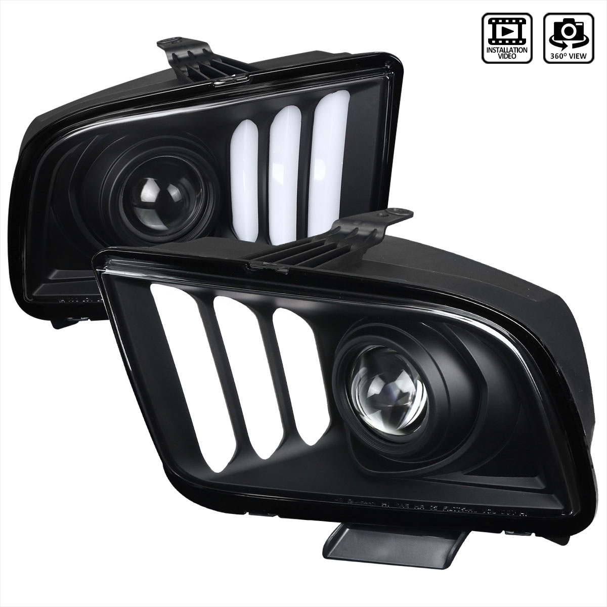 Spec-D Tuning lhp-mst05jm-g2-tm | SPEC-D Tuning Ford Mustang Light Bar Projector Headlights - Black Housing Clear Lens; 2005-2009