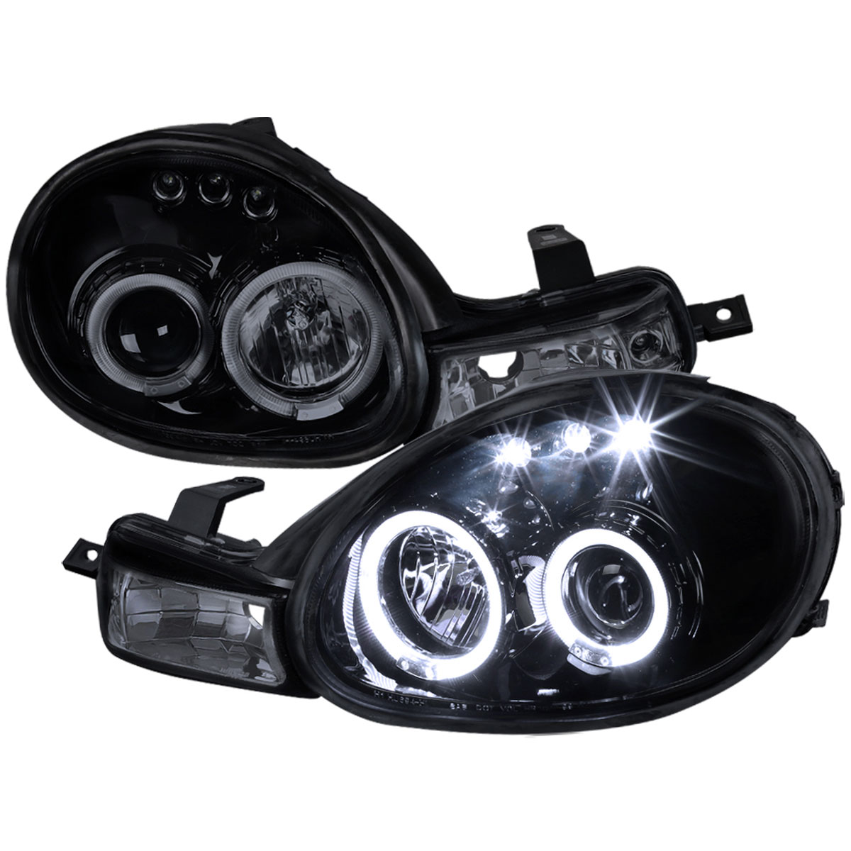 Spec-D Tuning LHP-NEO00G-TM | Dodge Neon Projector Headlight Gloss Black Housing Smoke Lens; 2000-2002