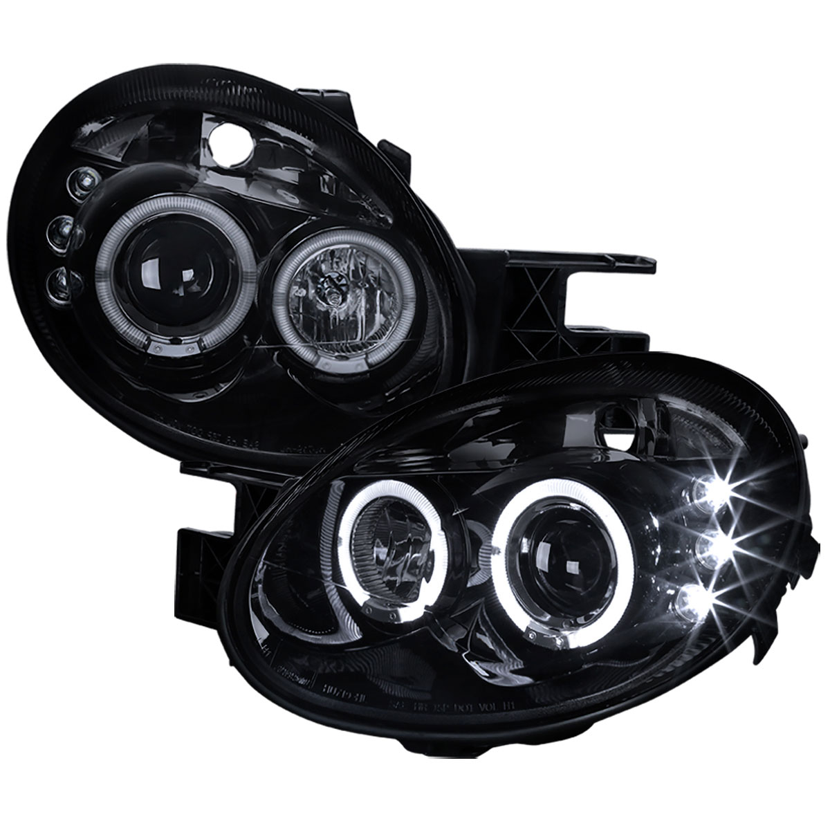 Spec-D Tuning LHP-NEO03G-TM | Dodge Neon Halo Led Projector Gloss Black Housing With Smoked Lens; 2003-2005