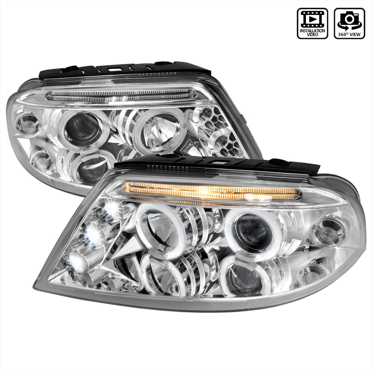 Spec-D Tuning LHP-PAS01-TM | Volkswagen Passat Halo Led Projector Chrome; 2001-2005