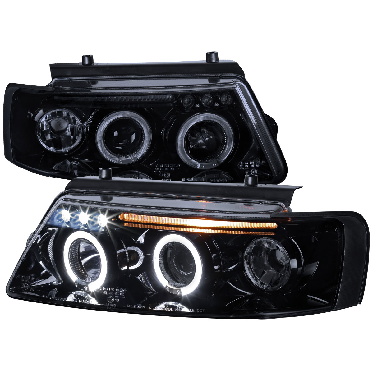 Spec-D Tuning LHP-PAS97G-TM | Volkswagen Passat Smoked Lens Gloss Black Housing Projector Headlights; 1997-1997