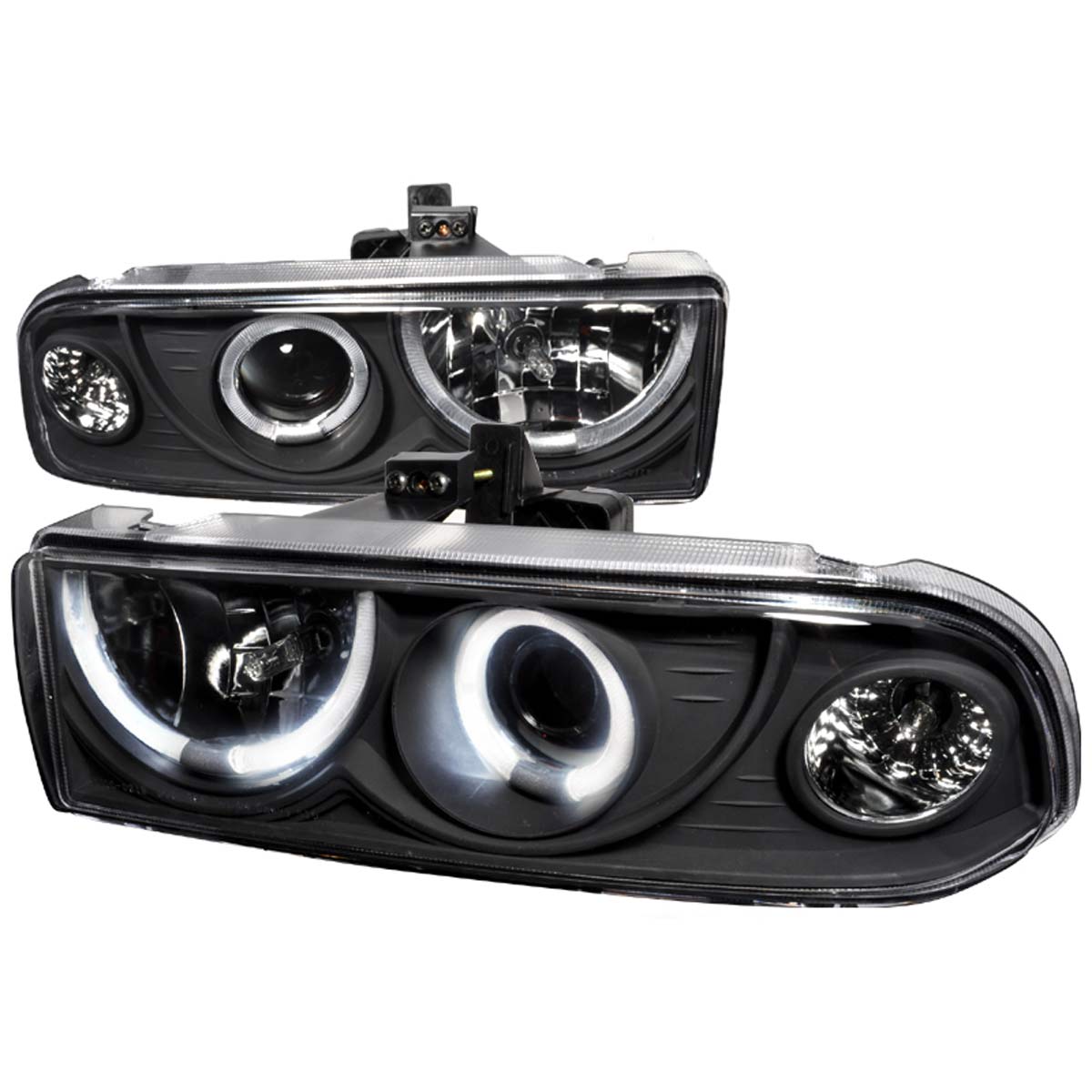 Spec-D Tuning LHP-S1098JM-WJ | Chevrolet S10 Dual Halo Projector Headlights Black; 1998-2004