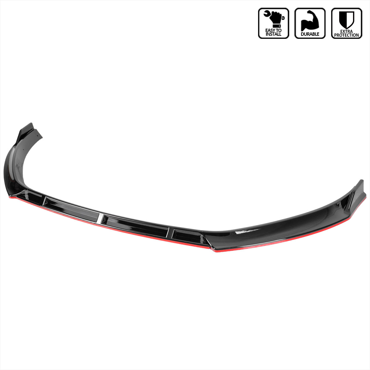 Spec-D Tuning lpf-glf14gb-rd-pq | SPEC-D Tuning Volkswagen Golf Front Bumper Lip Glossy Black With Red Trim; 2014-2017