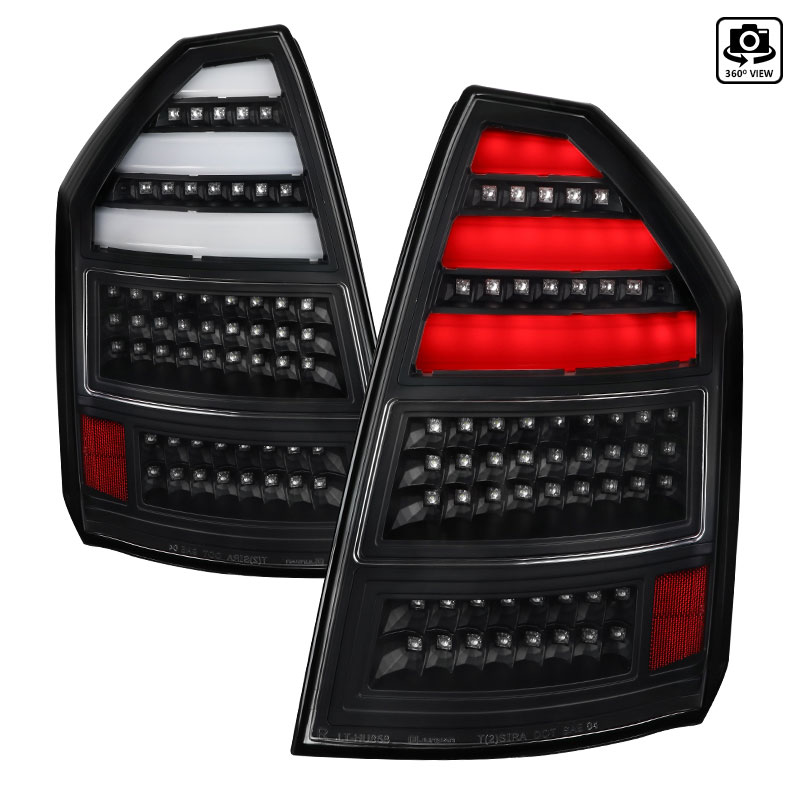 Spec-D Tuning lt-300c05jmled-v2-tm | SPEC-D Tuning Chrysler 300C LED Tail Lights All Black Housing With Clear Lens; 2005-2007