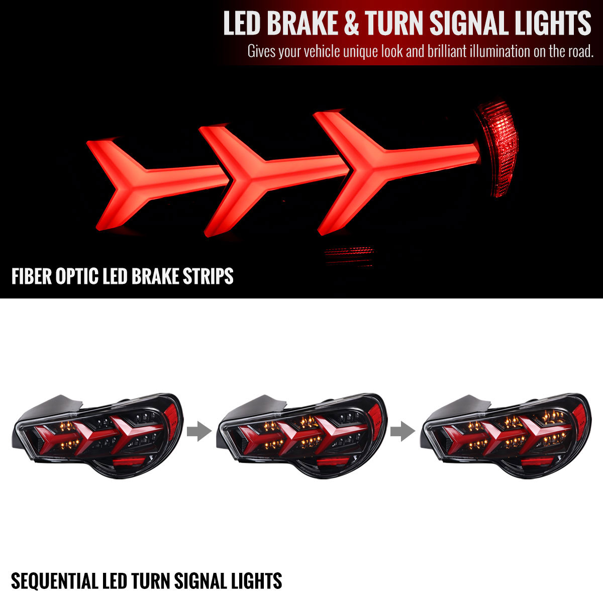 Spec-D Tuning lt-frs12bkled-lb-tm | SPEC-D Tuning Scion FR-S Subaru Brz Lambo Style Sequential LED Tail Light With Glossy Black Housing & Clear Lens; 2012-2016