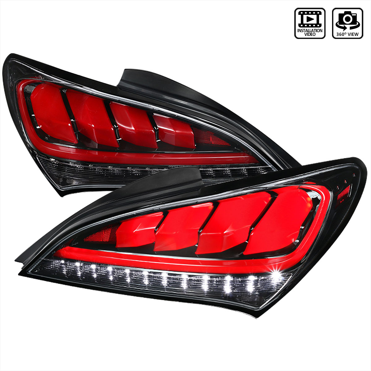 Spec-D Tuning lt-gens210bkled-tm | SPEC-D Tuning Hyundai Genesis 2Dr LED Tail Lights Glossy Black With Sequential; 2010-2015