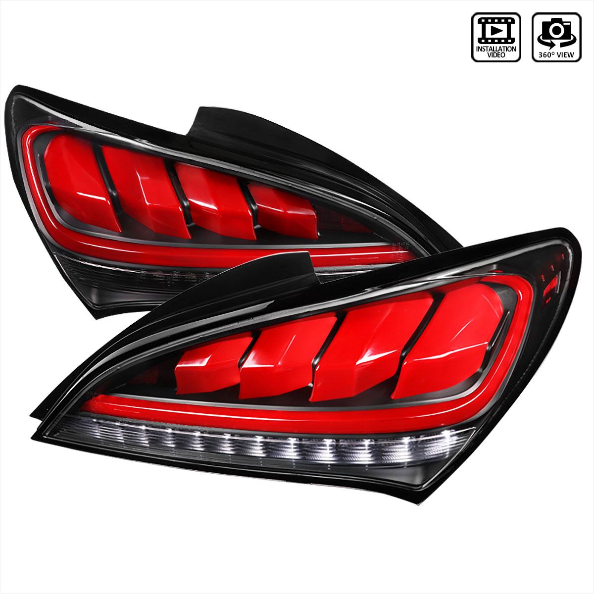 Spec-D Tuning lt-gens210jrled-tm | SPEC-D Tuning Hyundai Genesis LED Tail Lights - Black Housing - Clear Lens With Red Light Bar; 2010-2016