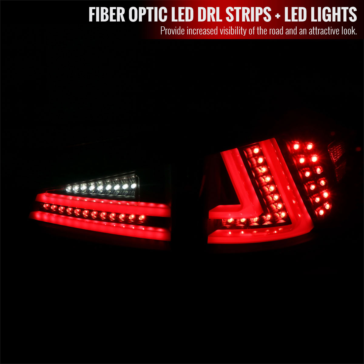 Spec-D Tuning lt-is25006jrled-tm | SPEC-D Tuning Lexus IS250 LED Tail Lights - Blackhousing - Clear Lens With Red Light Bar; 2006-2008